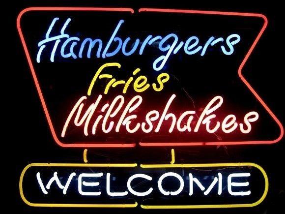 Custom Hamburgers Fries Milkshakes Welcome Neon Sign Tube Neon Light