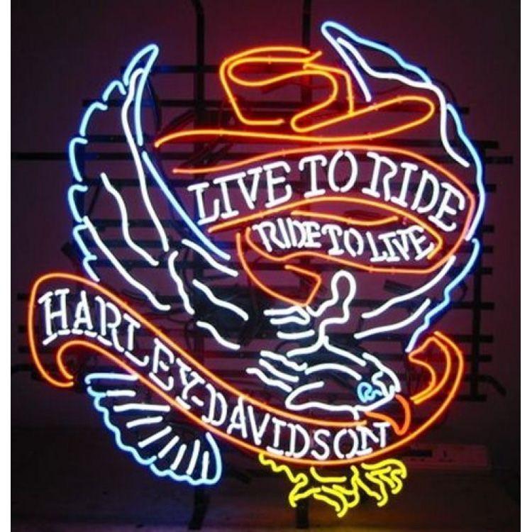 Custom Harley Davidson Eagle Live To Ride Neon Sign Real Neon Light