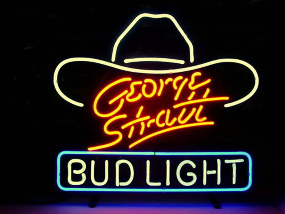 New Bud Light George Strait Hat Neon Sign Beer Bar Gift Neon Light Sign 17"x14"