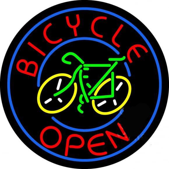Custom Blue Round Bicycle Open Neon Sign Real Neon Light