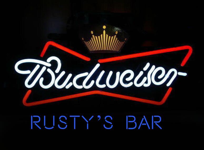 Custom Name Budweiser Crown Neon Sign Real Tube Neon Light