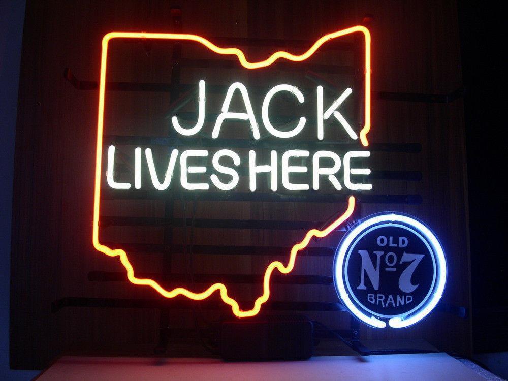 Custom Jack Daniels Lives Here Ohio Old #7 Whiskey Neon Sign Real Neon Light
