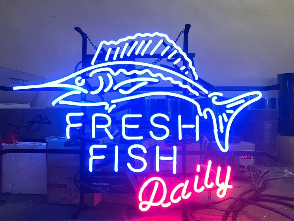 Custom Fresh Fish Daily Neon Sign with acrylic backing