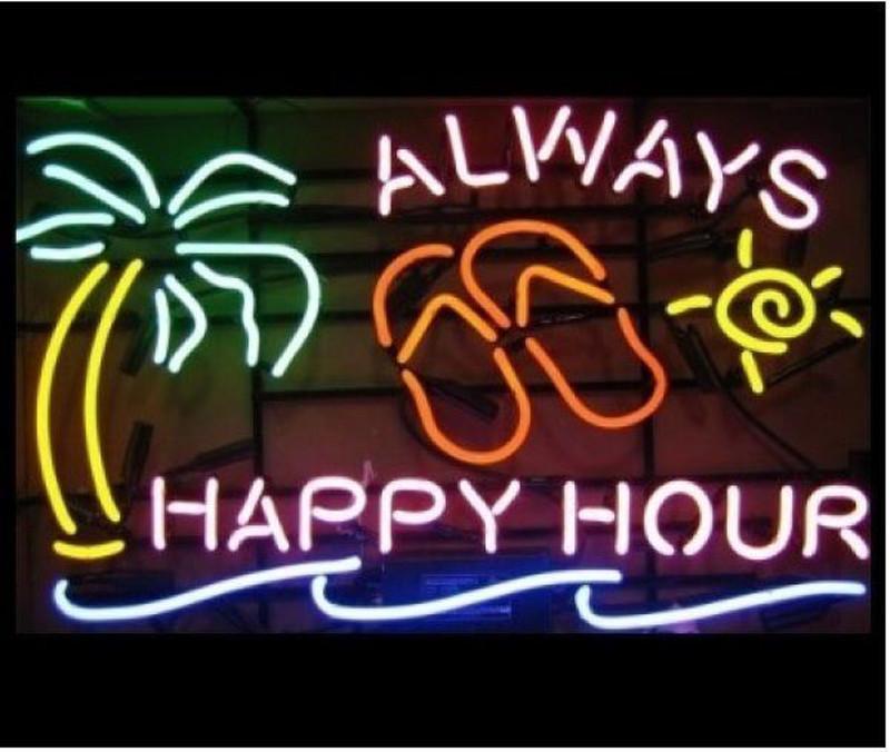 Custom Always Happy Hour Palm Tree Neon Sign