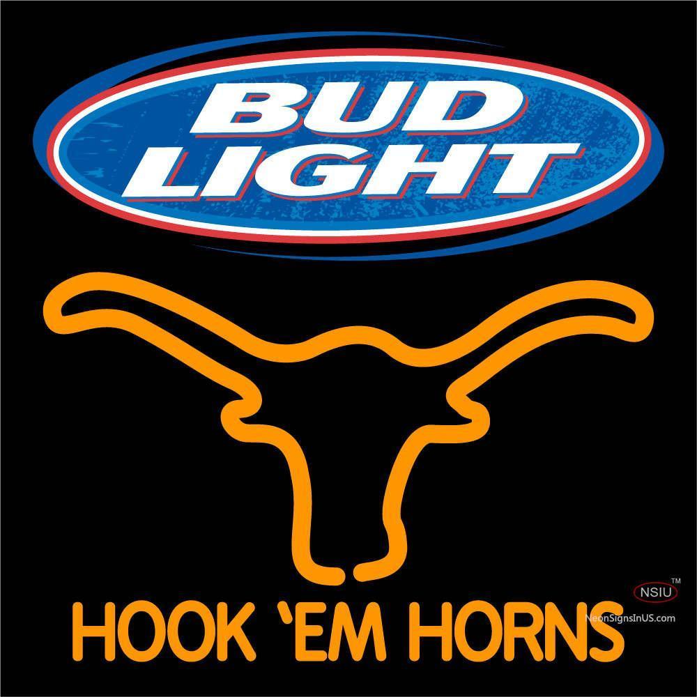Custom Bud Light Logo Texas Longhorns Hook EM Horns Neon Sign Tube Neon Light