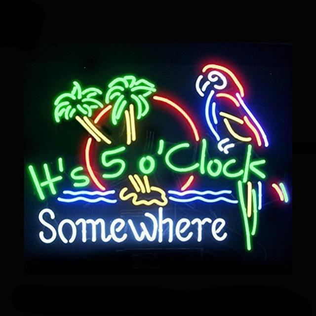 Custom Margaritaville Parrot It's 5' O Clock  Somewhere Neon Sign Tube Neon Light