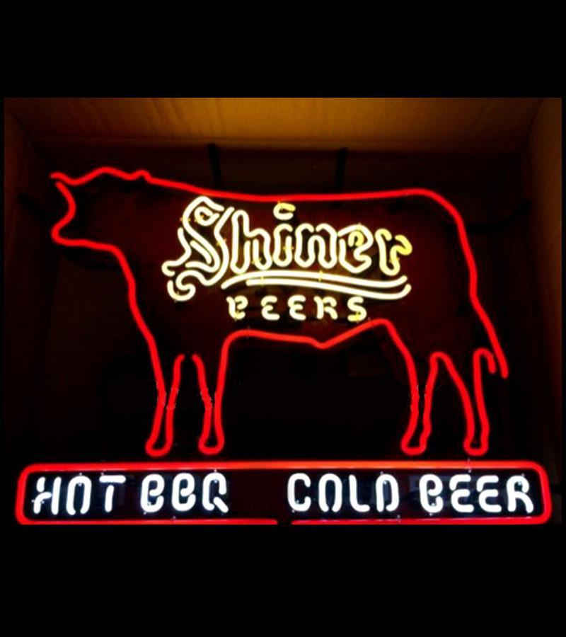 Custom Shiner Beer Hot BBQ Barbeque Cold Beer Neon Sign Real Neon Light