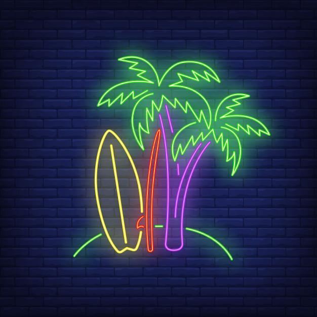 Custom SurfBoard with Palm Tree Neon Sign Tube Neon Light